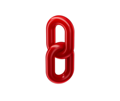 Red chain link icon with a glossy finish, symbolizing connection and unity. 3d illustration png