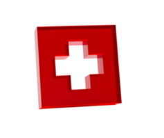 Red first aid icon a white cross, symbolizing medical help and healthcare. 3d illustration png