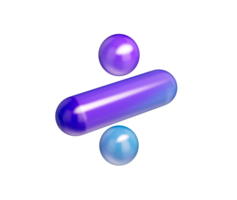 3D Glossy division symbol with a purple-blue gradient, soft reflections and depth. 3D Illustration png