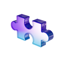A glossy purple and blue gradient puzzle piece with a sleek, futuristic design. 3d illustration png