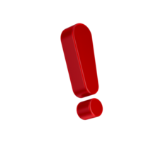 3D Red exclamation mark with a glossy finish, symbolizing urgency or alertness, 3d illustration png