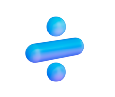A sleek division symbol with a smooth, matte blue finish and soft lighting. 3d illustration png