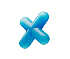 3D Sleek multiplication symbol with a smooth, matte blue finish and soft lighting. 3d illustration png