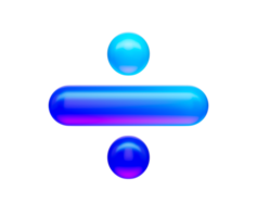 A sleek division symbol with a glossy neon blue gradient, and reflective surface. 3d illustration png