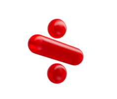 3D Glossy red division symbol with a sleek and modern reflective appearance, 3d illustration png