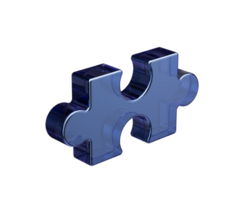 A sleek, glossy dark blue puzzle piece with a modern and futuristic design, 3d illustration png