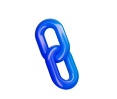 3D Blue chain link icon with a glossy finish, symbolizing connection and unity, 3d illustration png