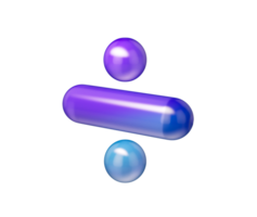 3D Glossy division symbol with a purple-blue gradient, soft reflections and depth, 3D Illustration png