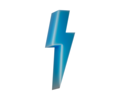 3D Glowing blue lightning bolt icon with a sleek, modern and electrifying look. 3d illustration png