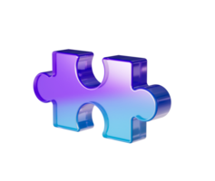 A glossy purple and blue gradient puzzle piece with a sleek, futuristic design, 3d illustration png