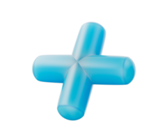 3D Blue plus sign with a glossy finish, featuring smooth, rounded edges. 3D Illustration png