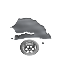 Senegal Water Map With Drainage Metal Sink Save Water, 3D Illustration png