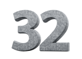 Concrete Number Thirty Two 32 Digit Made Of Grey Concrete Stone White 3d Illustration png