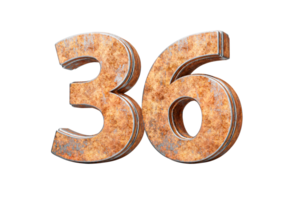 Number Thirty Six 36 Digit Made Of Old Rusty Iron Metal Texture 3d Illustration png