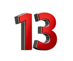Bold Vibrant Red Number Thirteen Number 13 With Sleek Metallic White Background 3D Illustration png
