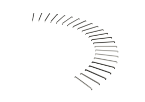 Curved arrangement of metal staple pins, showcasing precision and symmetry. 3D Illustration png