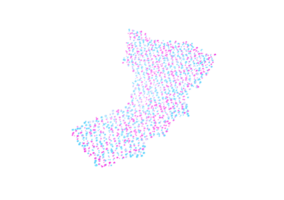 Illuminated Oman Digital Data Map Pink And Blue Neon Glowing Particles 3D Illustration png