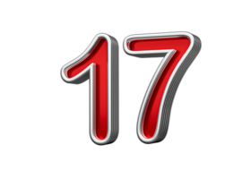 Vibrant Red Number Seventeen 17 With Metallic Gleam And Beveled Edges, 3D Illustration png