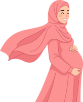 Pregnant Woman Smiling in Pink Hijab with Flowing Scarf and Joyful Expression png