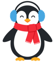 Cute and Cheerful Penguin in Cozy Earmuffs and Red Scarf for Winter Joy and Holiday Cheer png