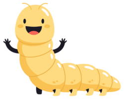 Happy and Cute Silkworm Character Smiling and Waving with Joyful Expression, Perfect for Illustrative and Educational Uses png