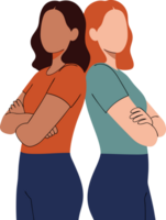 Empowering Illustration of Two Women Back to Back Symbolizing Strength, Independence, and Teamwork in a Modern Concept Design png