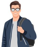 Happy Male Student with Eyeglasses and Backpack Smiling While Engaging in Learning Activities png