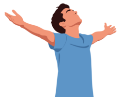 Man Embracing Joy and Happiness with Open Arms, Symbolizing Peace and Freedom in a Conceptual Illustration png