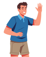 Cheerful Young Man Waving Hello with a Friendly Smile, Embracing a Positive Atmosphere, Ready to Welcome You with Open Arms png