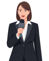 Confident Female Reporter Ready for News Broadcasting with Microphone in Professional Attire, Embodying Modern Communication Skills in Media png