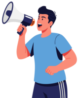 Young Person Making Announcement with Megaphone for Public Address During Social Protest Event png