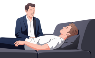 Professional Therapist Engaging in Therapeutic Conversation with Patient in Comfortable Counseling Setting for Psychological Support and Health Improvement png
