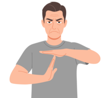 Man Gesturing to Signal a Pause or Break in Activity with a Serious Expression, Symbolizing the Need to Stop and Rethink the Situation in a Constructive Manner png