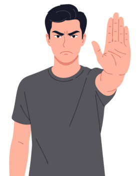 concetto di un arrabbiato uomo mostrando un' fermare gesto per rifiuto confine violazione nel comunicazione e personale spazio consapevolezza png