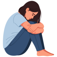 Conceptual Illustration of Lonely Woman Hugging Knees, Portraying Feelings of Depression, Grief, and Despair in a Melancholic Atmosphere png