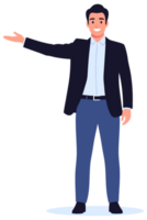Friendly Man Presenting with Open Hand for Marketing Concept and Guidance in Welcoming Business Environment png