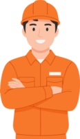 Professional Construction Worker in Safety Gear Smiling with Crossed Arms, Representing Safety and Hard Work Ethic in the Construction Industry png