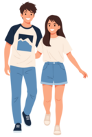 Young Couple Walking Together in Casual Attire, Embracing Friendship and Connection in Everyday Life, Representing Relationship Dynamics and Joyful Moments png