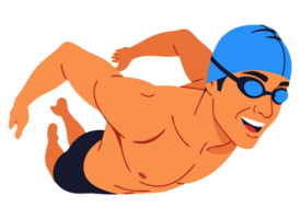 Happy Male Swimmer in Action Showcasing Aquatic Fitness and Active Lifestyle with a Vibrant Blue Swim Cap and Enthusiastic Expression png