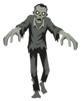 Creepy Zombie Character in Tattered Clothing with Eerie Glow Eyes Perfect for Halloween Themes and Horror Spectacles png