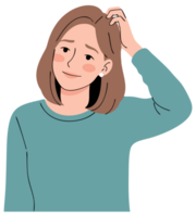 Woman Scratching Head in Confusion While Thinking About Uncertainty, Illustrating a Concept of Puzzlement and Inquisitiveness in a Playful Manner png