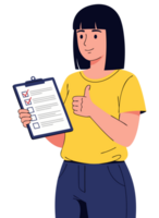 Individual Holding a Checklist with a Thumbs Up Gesture Symbolizing Task Completion, Approval, and Success in a Positive Work Environment png