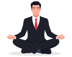 Businessman Practicing Meditation in Lotus Pose for Stress Relief and Mindfulness with Professional Attire and Calm Expression png