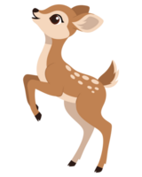 Charming Young Fawn in a Playful Stance, Surrounded by Nature's Splendor in a Whimsical Forest Setting, Emphasizing Wildlife Innocence and Natural Beauty png