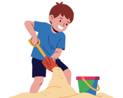 Joyful Boy Playing in a Sandbox During a Sunny Summer Day, Engaging in Creative Imagination and Fun Activities by the Beach png