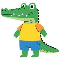 Playful Cartoon Reptile Mascot Friendly Crocodile with Bright Colors in Fun Attire Perfect for Kids and Animal Lovers png