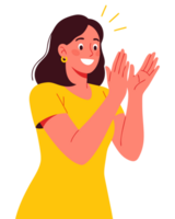 Happy Woman Clapping with Joyful Expression Showing Applause and Excitement in a Bright Yellow Top under Celebration Concept png