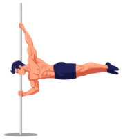 Intense Bodyweight Workout of a Strong Man Performing a Flag Hold on a Vertical Pole for Calisthenics Training png