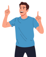 Cheerful Man Excitedly Pointing Upwards Celebrating a Bright Idea and Solution with a Happy Expression in a Vibrant Setting png