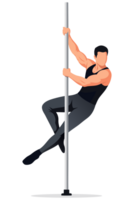 Athletic Man Displaying Strength and Flexibility in Pole Dance Workout Routine for Fitness Enthusiasts png
